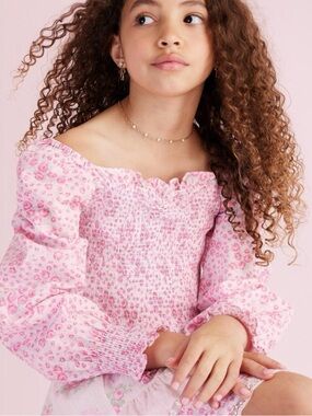 Loveshackfancy x target Girls Pink Smocked Floral Off-Shoulder Top